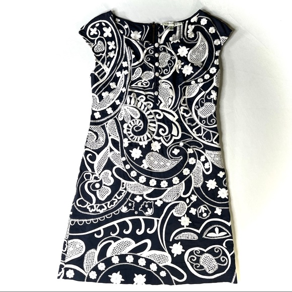 Anthropologie Dresses & Skirts - Anthro Beth Bowley dress navy with ornate white embroidery/ 4